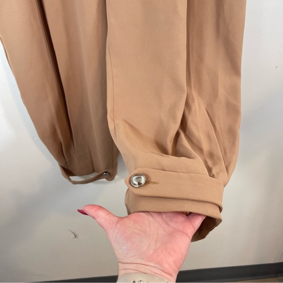 NEW Express XL Camel Khaki High Rise Pull On Ankle Pleated Flowy Dress Pants - Picture 6 of 13